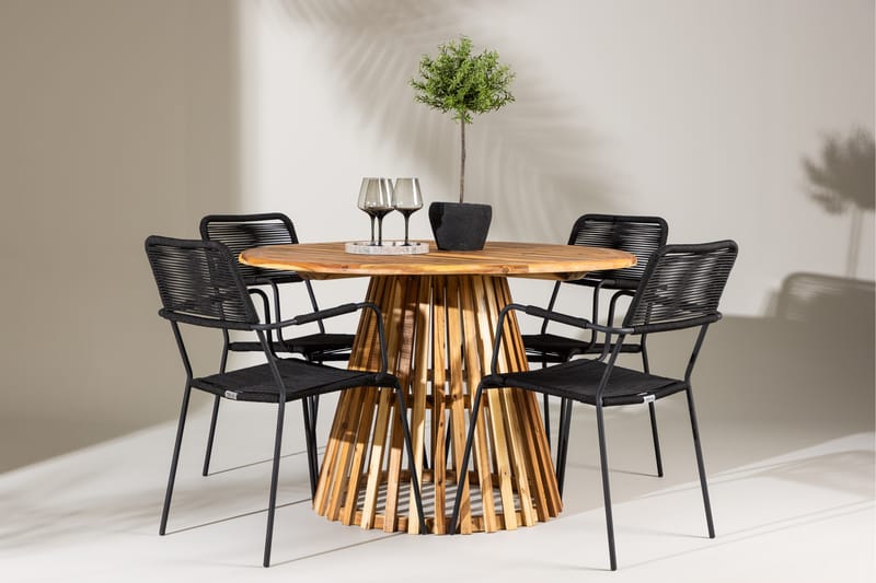 Lumpur Spisegruppe Rund 120 cm + 4 stk Hochanas Spisestoler Svart/Brun - Hagemøbler - Hagegruppe - Spisegrupper hage