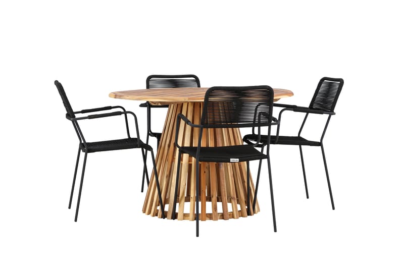 Lumpur Spisegruppe Rund 120 cm + 4 stk Hochanas Spisestoler Svart/Brun - Hagemøbler - Hagegruppe - Spisegrupper hage