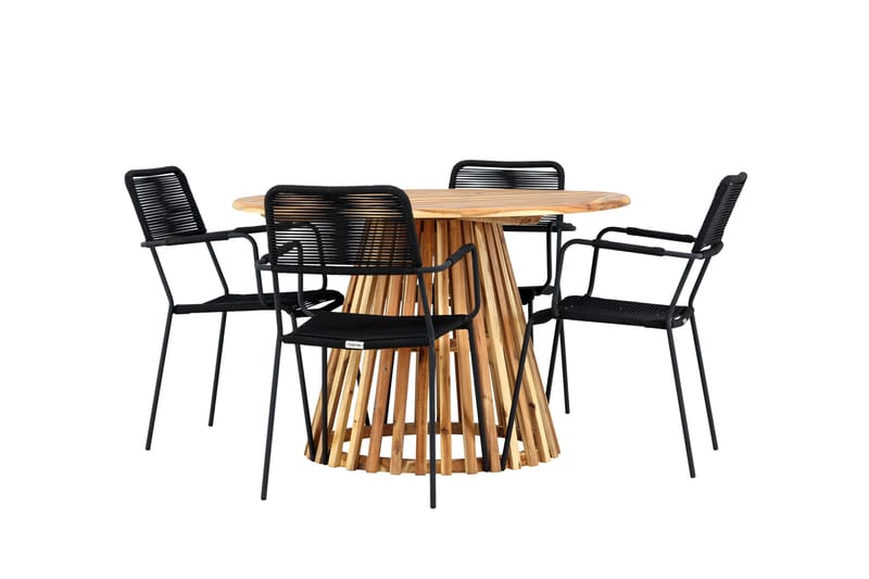 Lumpur Spisegruppe Rund 120 cm + 4 stk Hochanas Spisestoler Svart/Brun - Hagemøbler - Hagegruppe - Spisegrupper hage