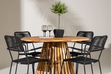 Lumpur Spisegruppe Rund 120 cm + 4 stk Hochanas Spisestoler Svart/Brun - Hagemøbler - Hagegruppe - Spisegrupper hage