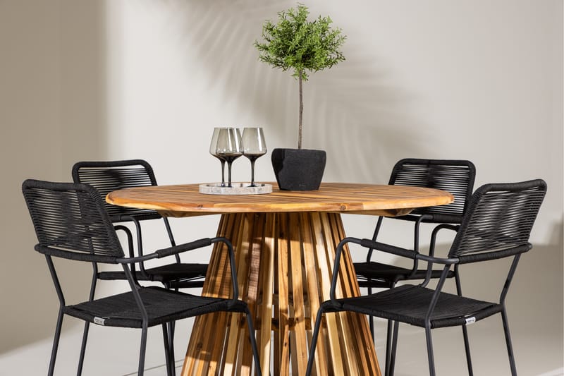 Lumpur Spisegruppe Rund 120 cm + 4 stk Hochanas Spisestoler Svart/Brun - Hagemøbler - Hagegruppe - Spisegrupper hage