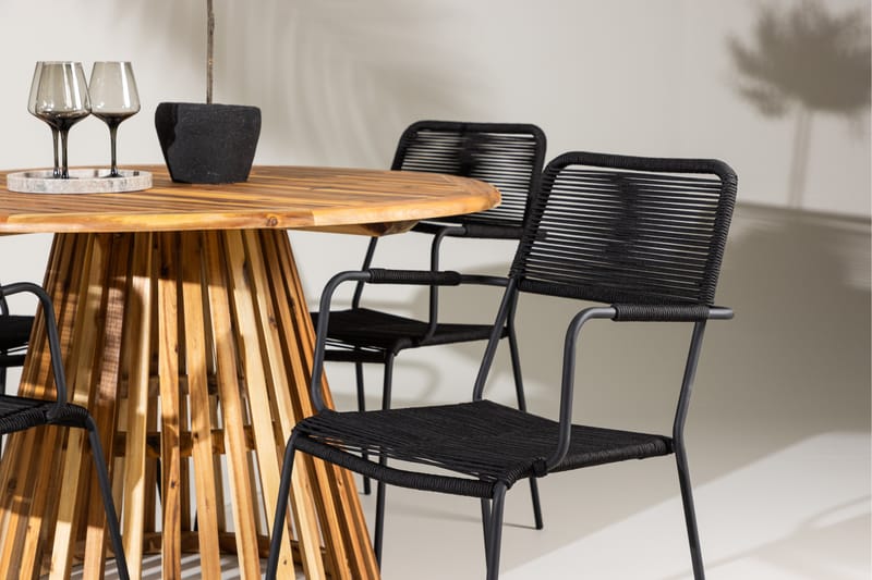 Lumpur Spisegruppe Rund 120 cm + 4 stk Hochanas Spisestoler Svart/Brun - Hagemøbler - Hagegruppe - Spisegrupper hage