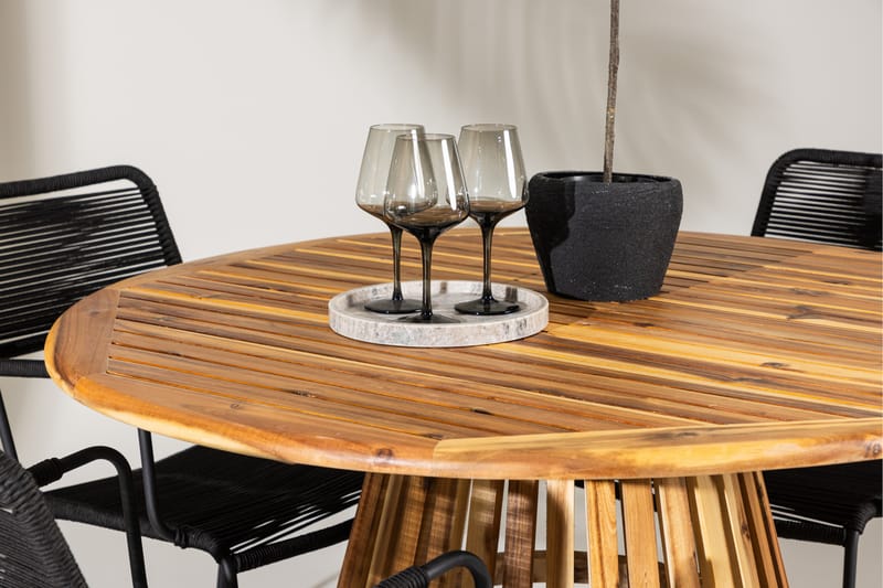 Lumpur Spisegruppe Rund 120 cm + 4 stk Hochanas Spisestoler Svart/Brun - Hagemøbler - Hagegruppe - Spisegrupper hage