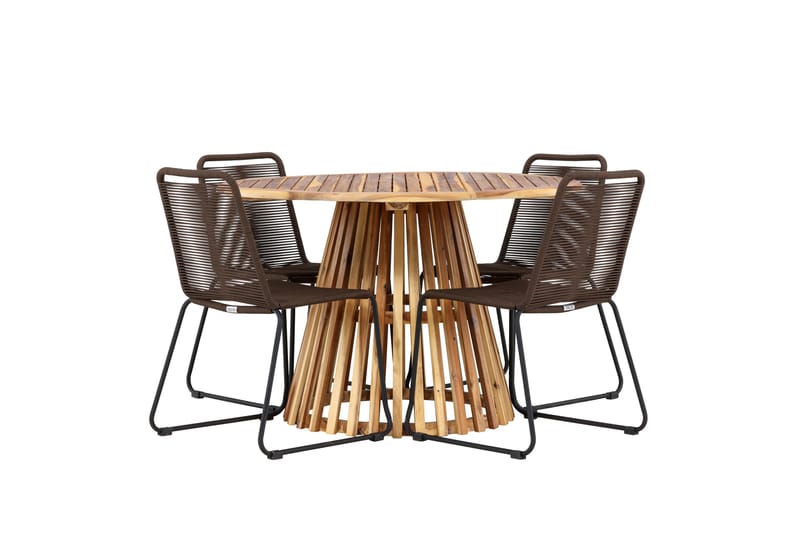 Lumpur Spisegruppe Rund 120 cm + 4 stk Lindos Spisestoler Brun - Hagemøbler - Hagegruppe - Spisegrupper hage