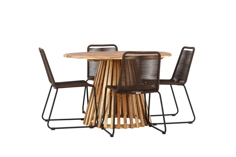 Lumpur Spisegruppe Rund 120 cm + 4 stk Lindos Spisestoler Brun - Hagemøbler - Hagegruppe - Spisegrupper hage