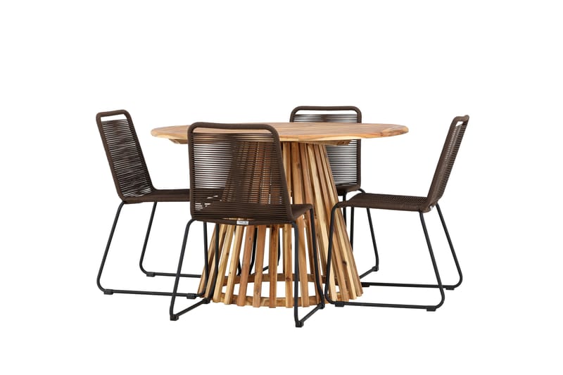 Lumpur Spisegruppe Rund 120 cm + 4 stk Lindos Spisestoler Brun - Hagemøbler - Hagegruppe - Spisegrupper hage