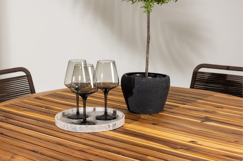 Lumpur Spisegruppe Rund 120 cm + 4 stk Lindos Spisestoler Brun - Hagemøbler - Hagegruppe - Spisegrupper hage
