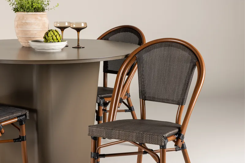 Santa Fe Spisegruppe Rund 120 cm + 4 stk Guarda Spisestoler Svart/Brun - Hagemøbler - Hagegruppe - Spisegrupper hage