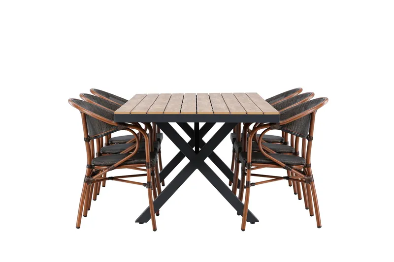 Garcia Spisegruppe 200 cm + 6 stk Vila Spisestoler Svart - Hagemøbler - Hagegruppe - Spisegrupper hage