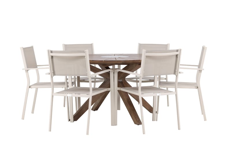 Rosario Spisegruppe Rund 140 cm + 6 stk Copacabana Spisestoler Beige/Brun - Hagemøbler - Hagegruppe - Spisegrupper hage