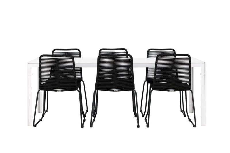 Break Spisegruppe 205 cm + 6 stk Linero Spisestoler Svart/Hvit - Hagemøbler - Hagegruppe - Spisegrupper hage