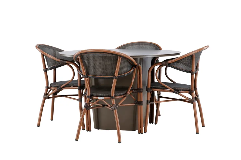 Santa Fe Spisegruppe Rund 120 cm + 4 stk Vila Spisestoler Svart/Brun - Hagemøbler - Hagegruppe - Spisegrupper hage