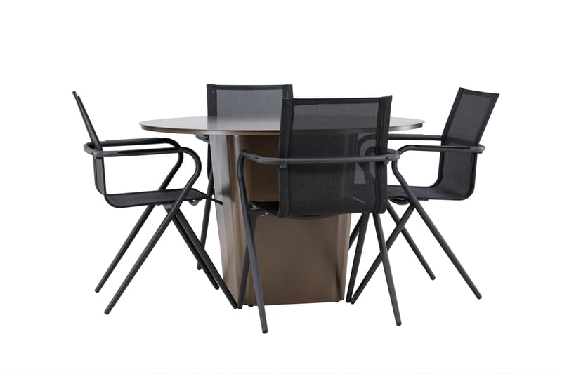 Santa Fe Spisegruppe Rund 120 cm + 4 stk Alling Spisestoler Svart/Brun - Hagemøbler - Hagegruppe - Spisegrupper hage