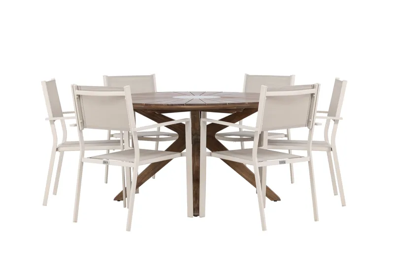 Rosario Spisegruppe Rund 140 cm + 6 stk Copacabana Spisestoler Beige/Brun, undefined