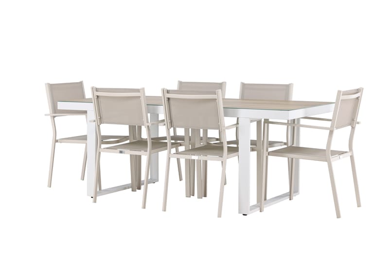 Merlo Spisegruppe 200 cm + 6 stk Copacabana Spisestoler Beige/Hvit, undefined