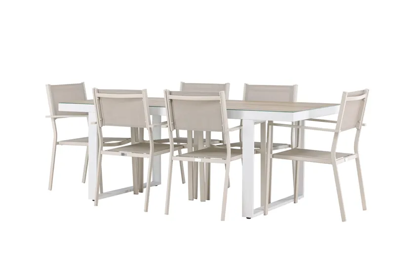 Merlo Spisegruppe 200 cm + 6 stk Copacabana Spisestoler Beige/Hvit, undefined