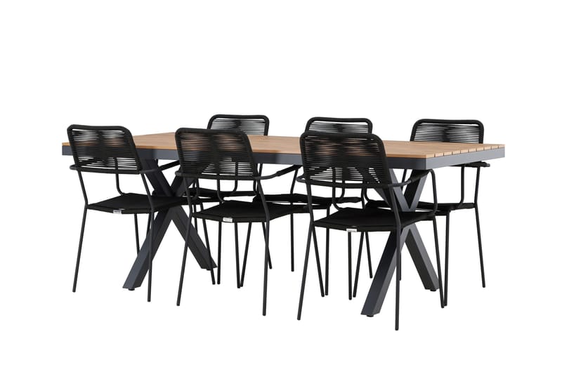 Garcia Spisegruppe 200 cm + 6 stk Hochanas Spisestoler Svart/Brun, undefined