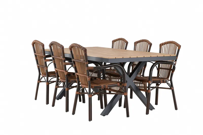 Garcia Spisegruppe 200 cm + 6 stk Galera Spisestoler Brun/Svart - Hagemøbler - Hagegruppe - Spisegrupper hage