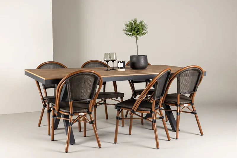 Garcia Spisegruppe 200 cm + 6 stk Guarda Spisestoler Svart - Hagemøbler - Hagegruppe - Spisegrupper hage