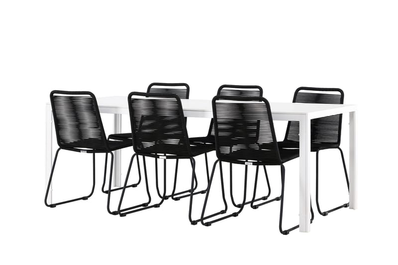 Break Spisegruppe 205 cm + 6 stk Linero Spisestoler Svart/Hvit, undefined