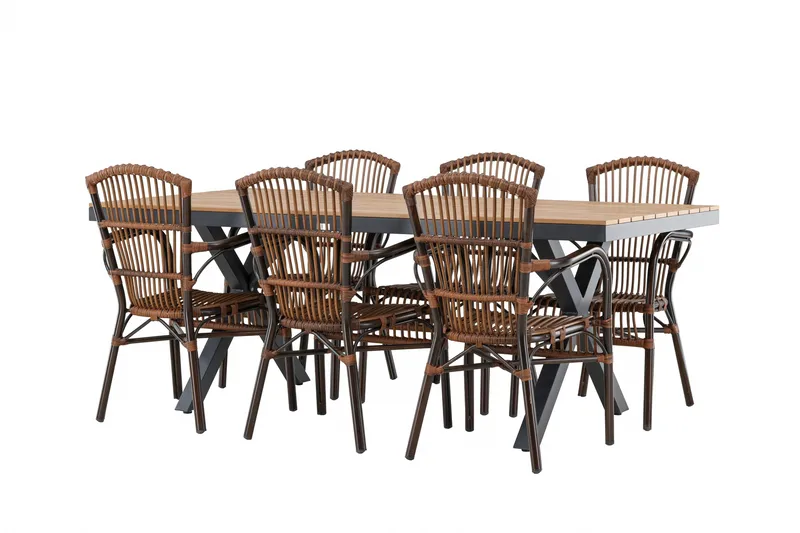 Garcia Spisegruppe 200 cm + 6 stk Galera Spisestoler Brun/Svart, undefined