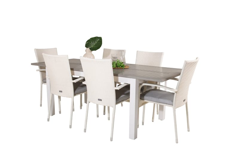 Albany Matgruppe 150-210 cm Rektangulær med 6 Anna Stoler - Grå - Hagemøbler - Hagegruppe - Spisegrupper hage