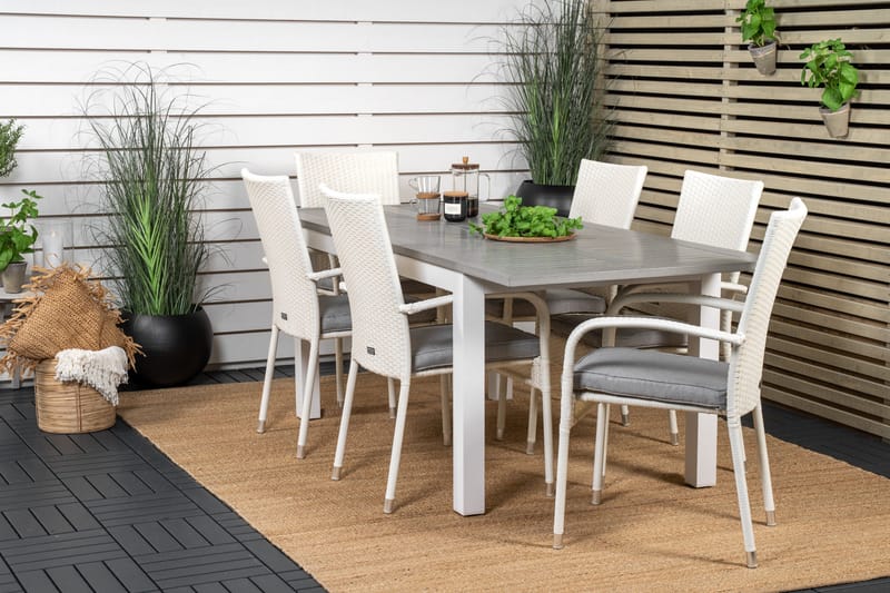 Albany Matgruppe 150-210 cm Rektangulær med 6 Anna Stoler - Grå - Hagemøbler - Hagegruppe - Spisegrupper hage