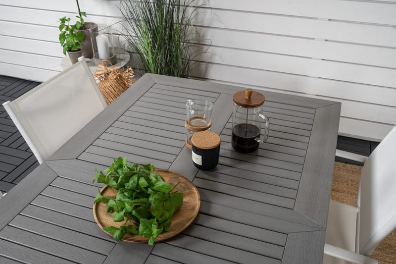 Albany Spisegruppe 150-210 cm Rektangulær med 4 Santorini Stoler - Grå - Hagemøbler - Hagegruppe - Spisegrupper hage