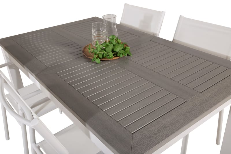 Albany Spisegruppe 150-210 cm Rektangulær med 4 Santorini Stoler - Grå - Hagemøbler - Hagegruppe - Spisegrupper hage