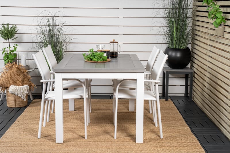 Albany Spisegruppe 150-210 cm Rektangulær med 4 Santorini Stoler - Grå - Hagemøbler - Hagegruppe - Spisegrupper hage
