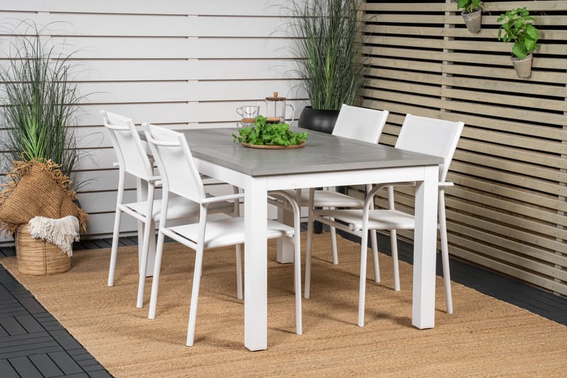 Albany Spisegruppe 150-210 cm Rektangulær med 4 Santorini Stoler - Grå - Hagemøbler - Hagegruppe - Spisegrupper hage