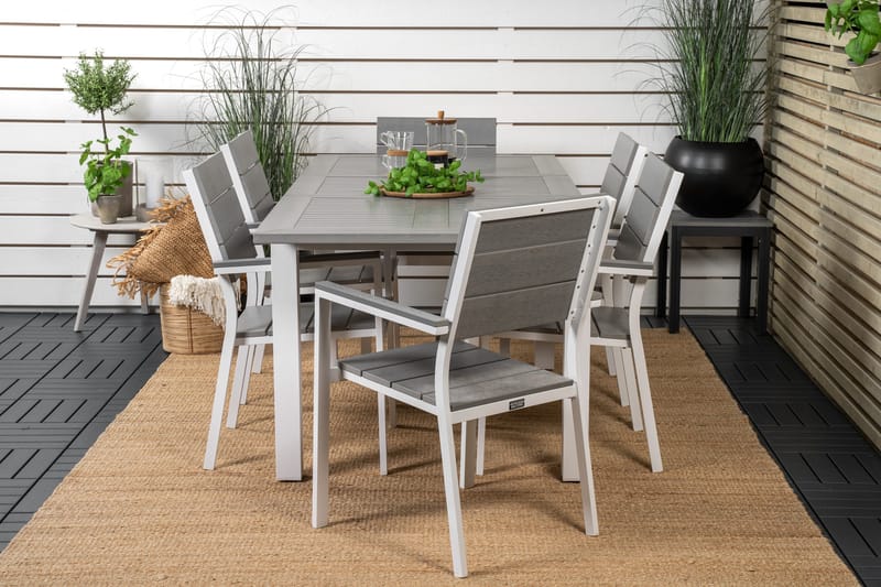 Albany Spisegruppe 150-210 cm Rektangulær med 6 Levels Stoler - Grå - Hagemøbler - Hagegruppe - Spisegrupper hage