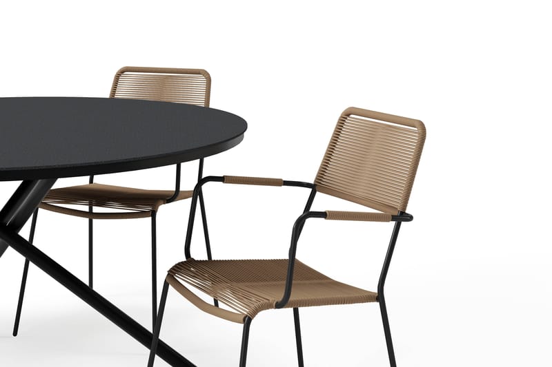 Alex Rundt Spisebord 140 cm med 4 Lindos Spisestoler - Svart - Hagemøbler - Hagegruppe - Spisegrupper hage