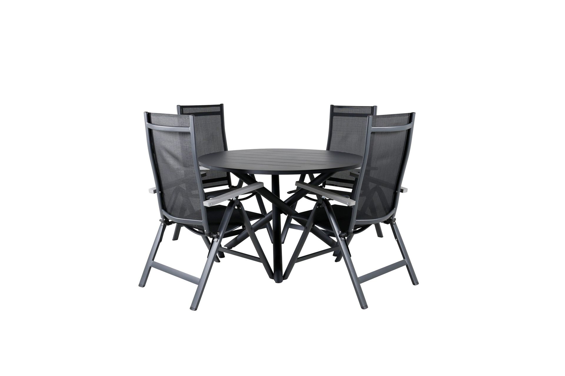 Alma rundt spisebord til utendørs bruk 120 cm svart med 4 Albany Light regulerbare stoler -