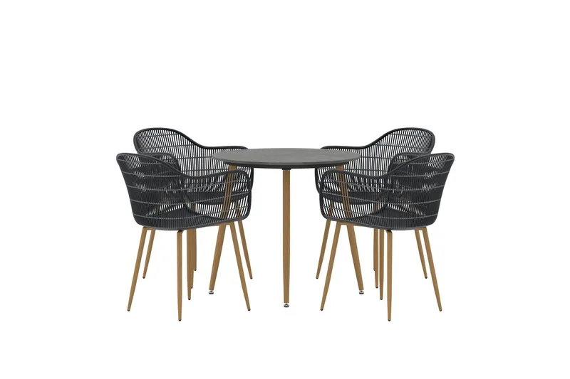 Anafi spisegruppe 80 cm med 4 stoler utendørs - Svart - Hagemøbler - Hagegruppe - Spisegrupper hage