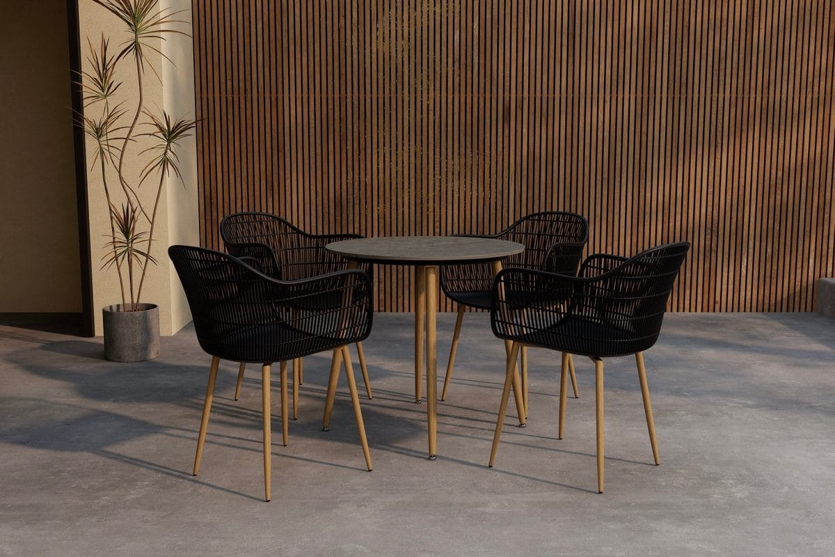 Anafi spisegruppe 80 cm med 4 stoler utendørs - Svart