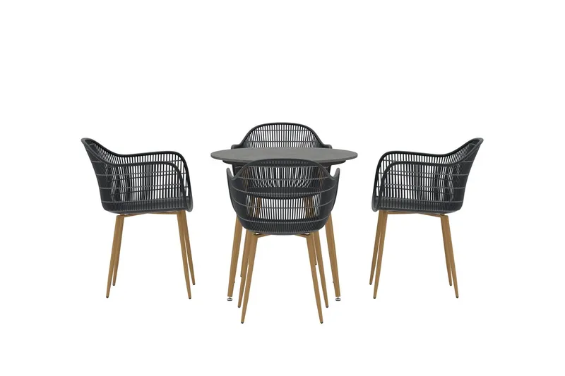 Anafi spisegruppe 80 cm med 4 stoler utendørs - Svart - Hagemøbler - Hagegruppe - Spisegrupper hage