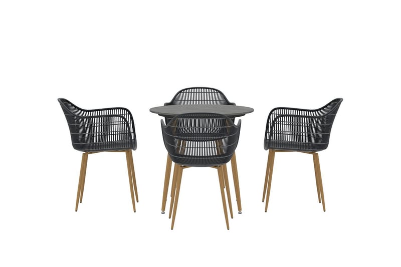 Anafi spisegruppe 80 cm med 4 stoler utendørs - Svart - Hagemøbler - Hagegruppe - Spisegrupper hage