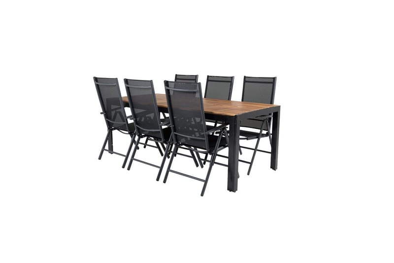 Bois Spisegruppe 200cm + 6 Break Posisjonsstoler Svart/Grå - Venture Home - Hagemøbler - Hagegruppe - Spisegrupper hage