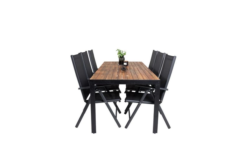 Bois Spisegruppe 200cm + 6 Break Posisjonsstoler Svart/Grå - Venture Home - Hagemøbler - Hagegruppe - Spisegrupper hage