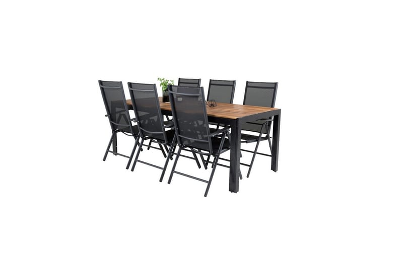 Bois Spisegruppe 200cm + 6 Break Posisjonsstoler Svart/Grå - Venture Home - Hagemøbler - Hagegruppe - Spisegrupper hage