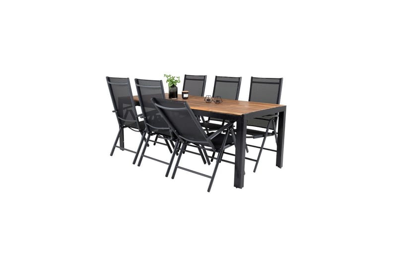 Bois Spisegruppe 200cm + 6 Break Posisjonsstoler Svart/Grå - Venture Home - Hagemøbler - Hagegruppe - Spisegrupper hage