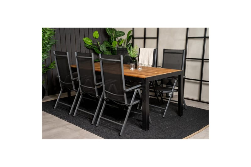 Bois Spisegruppe 200cm + 6 Break Posisjonsstoler Svart/Grå - Venture Home - Hagemøbler - Hagegruppe - Spisegrupper hage