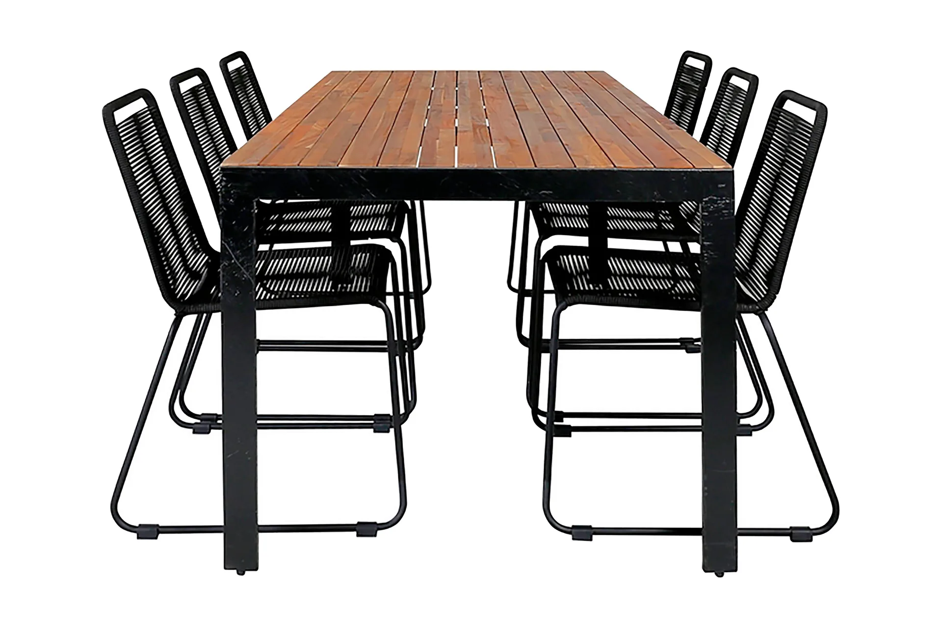 Bois Spisegruppe 205cm+6 Lindos Stablebare Stoler - Svart/Grå