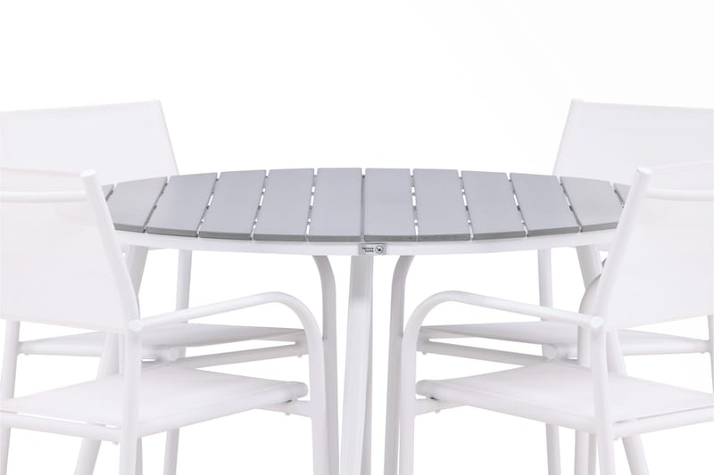 Break Spisegruppe 120 cm Rund med 4 Santorini Stoler - Grå - Hagemøbler - Hagegruppe - Spisegrupper hage