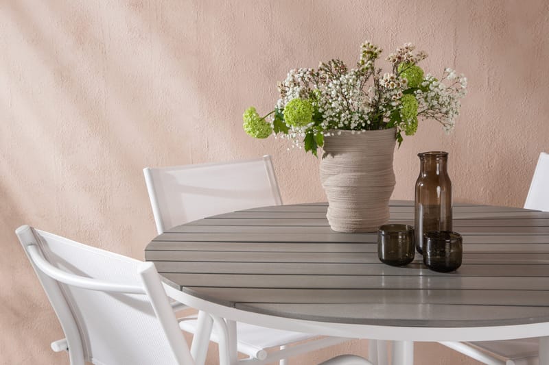 Break Spisegruppe 120 cm Rund med 4 Santorini Stoler - Grå - Hagemøbler - Hagegruppe - Spisegrupper hage