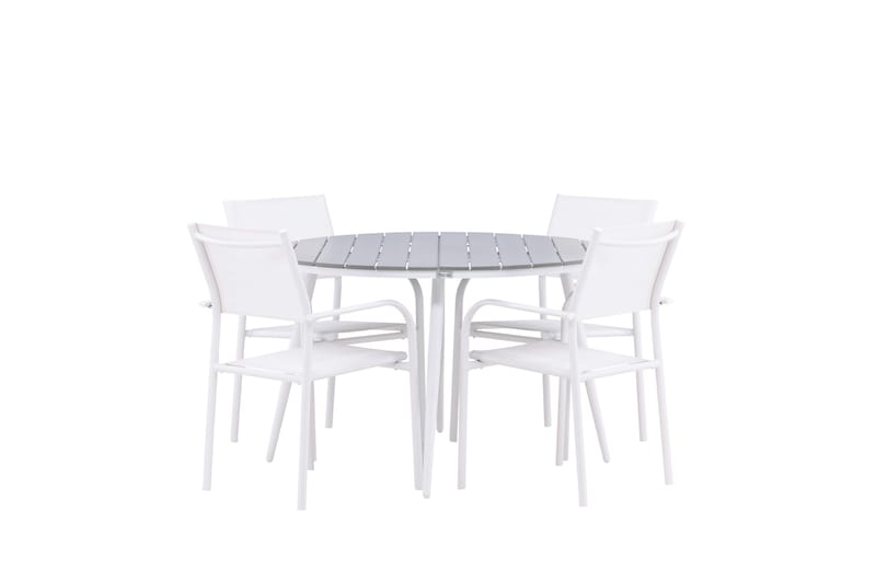 Break Spisegruppe 120 cm Rund med 4 Santorini Stoler - Grå - Hagemøbler - Hagegruppe - Spisegrupper hage