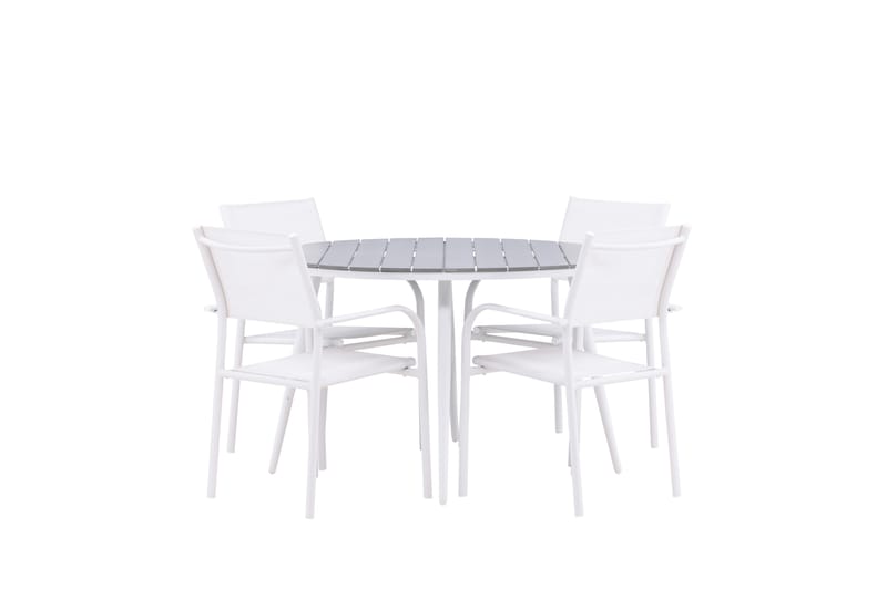 Break Spisegruppe 120 cm Rund med 4 Santorini Stoler - Grå - Hagemøbler - Hagegruppe - Spisegrupper hage