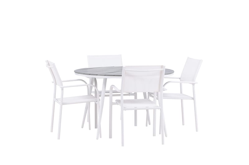 Break Spisegruppe 120 cm Rund med 4 Santorini Stoler - Grå - Hagemøbler - Hagegruppe - Spisegrupper hage