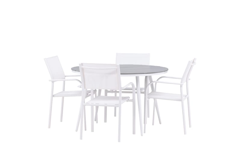 Break Spisegruppe 120 cm Rund med 4 Santorini Stoler - Grå - Hagemøbler - Hagegruppe - Spisegrupper hage